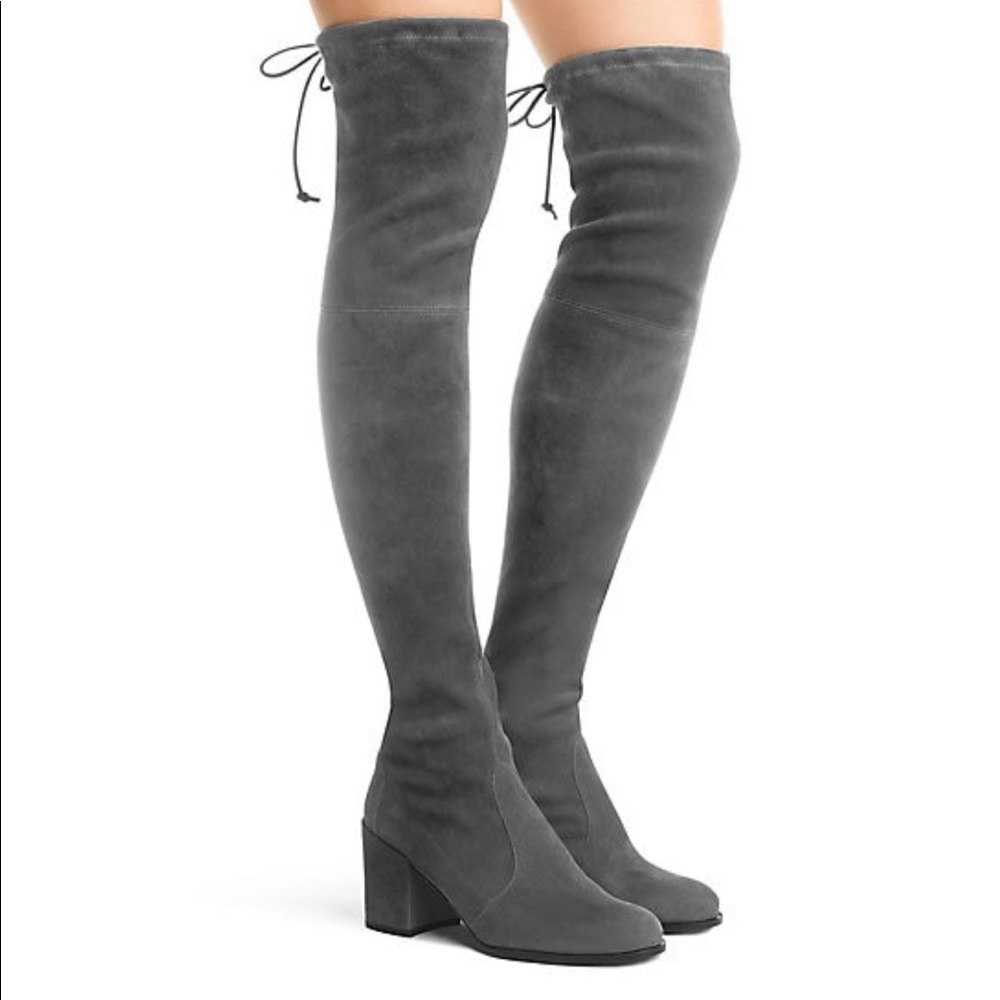 Stuart Weitzman Tieland Grey Suede OTK Boots